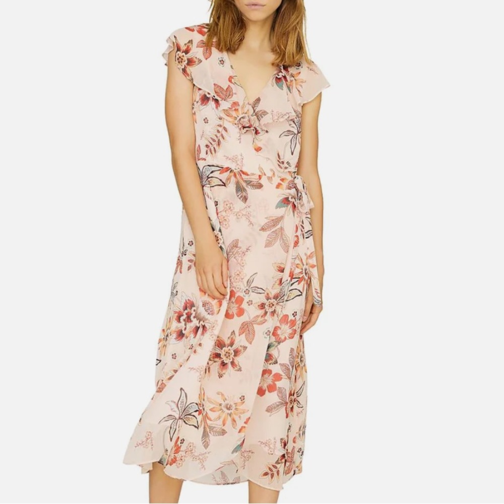 NEW Sanctuary-Jolynn Women’s Ruffled Floral Midi Shift Dress in Desert Rose
